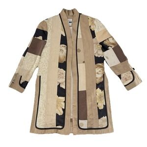 Vtg Jeanne Marc Collection Patchwork Open  Kimono XS Boho Art To Wear Artsy